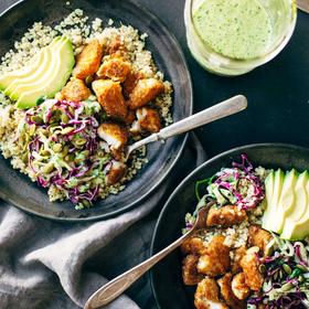 Spicy Fish Taco Bowls with Cilantro Lime Slaw