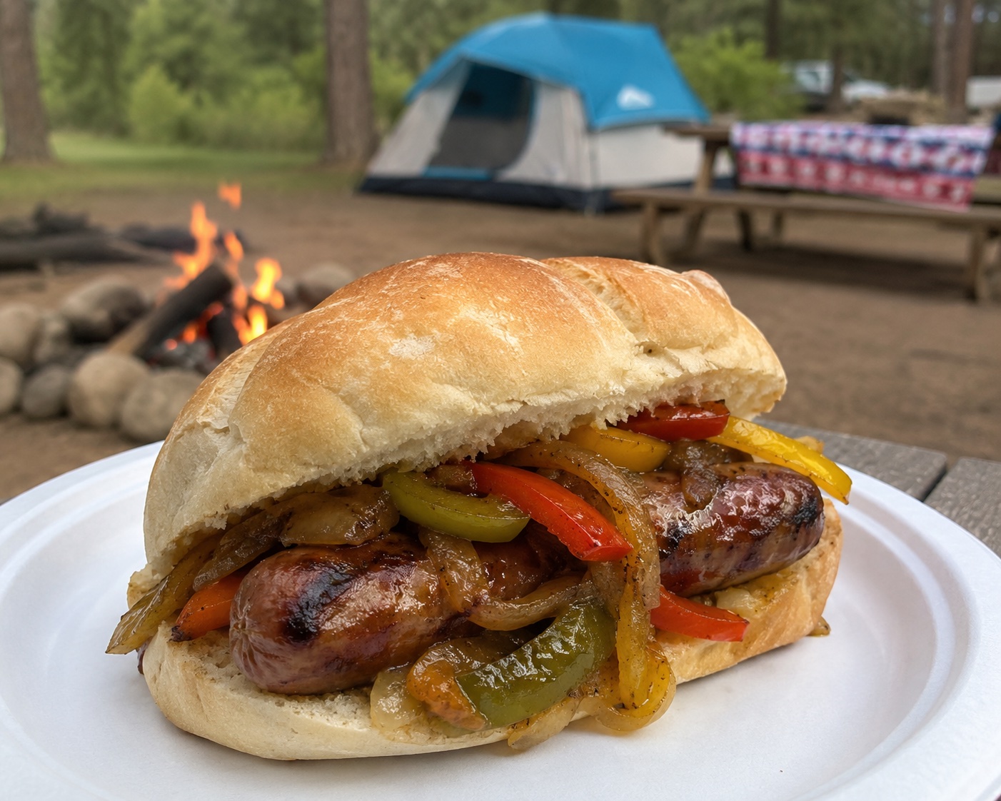 Camper Sausage with Peppers and Onions